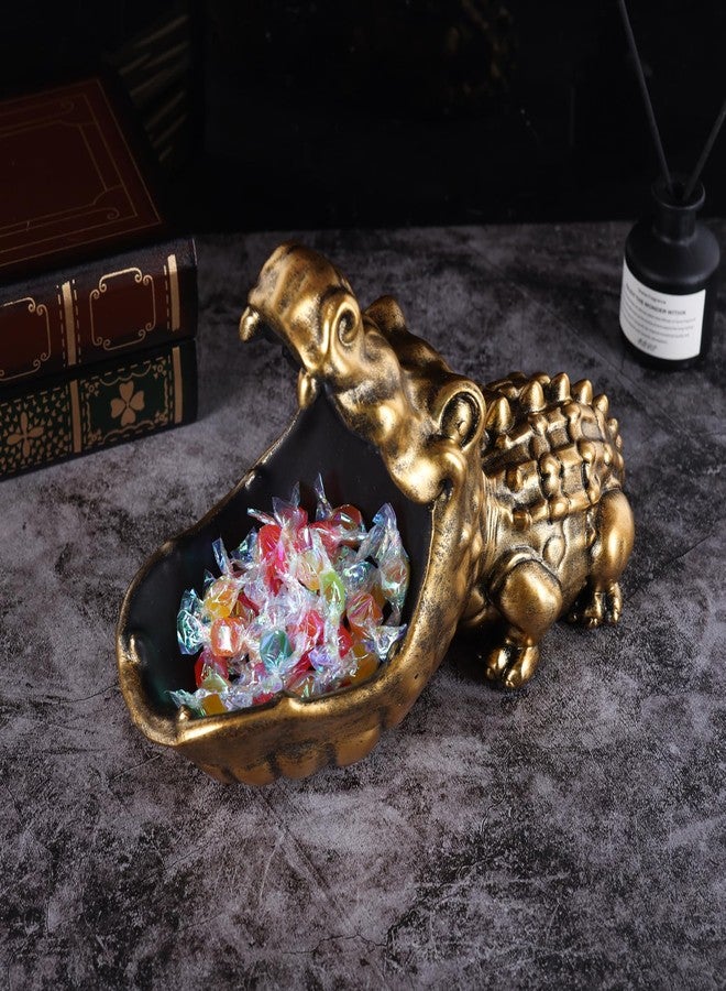 oliruim Alligator Statue Key Bowl, Fun Animal Statue Candy Dish for Entryway Decorative Bowl, Office Candy Dish, Big Mouth Sculpture Home Living Room Trinket Container Storage Box (Gold) - Image 2