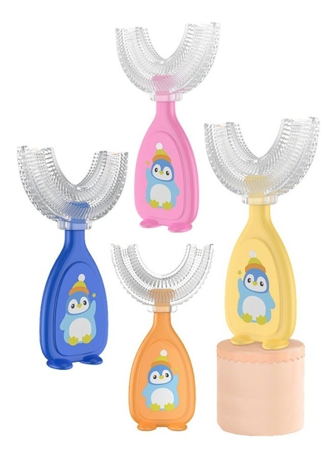 4 قطعة فرشاة أسنان على شكل حرف U للأطفال يدوية للفم بالكامل للأعمار من 2 إلى 6 سنوات تصميم تنظيف الأسنان الفموي بزاوية 360 درجة - Image 1