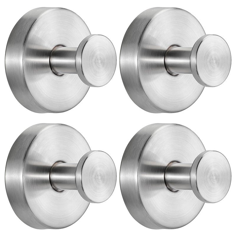 Fenas Suction Cup Hooks for Shower No-Drill Bathroom Hooks for Towels, Robes, Loofah Mountable on Bathroom Walls, Kitchen, Glass, Mirrors, Tile and Smooth,Non-Porous Surfaces (4, Brushed Nickel) - Image 1