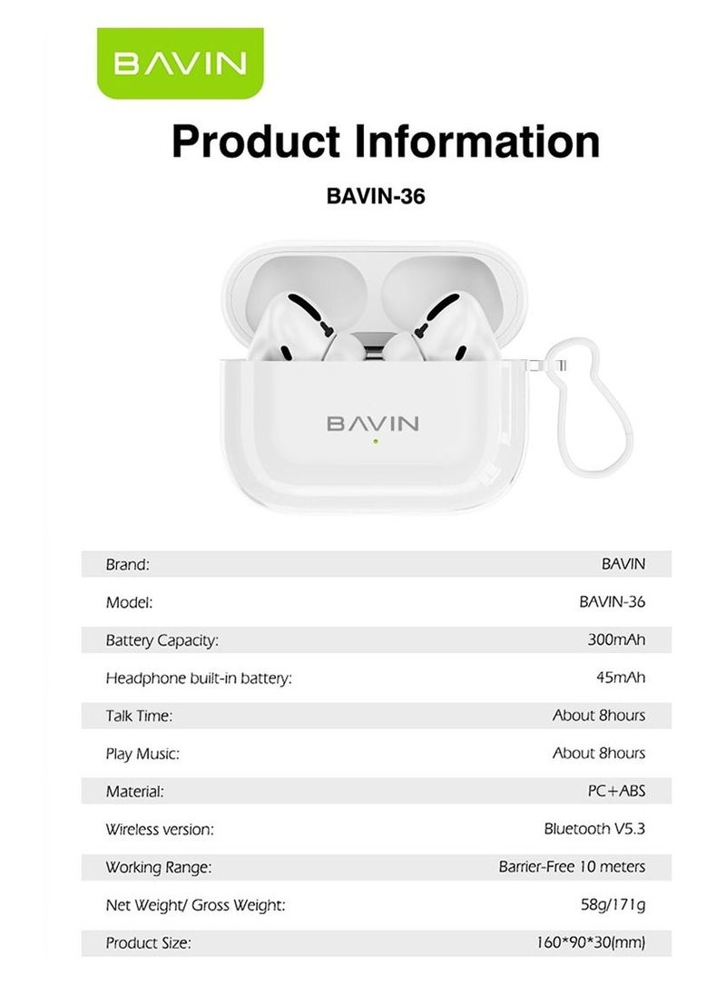 Bavin - BAVIN BA36 TWS Wireless Bluetooth Earphone True Hi-Fi Stereo Wireless Charging Earbuds Touch Control - Image 1