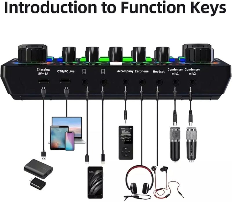 Rechargeable Wireless Live Sound Card Mixer – BT/USB Audio Interface with Voice Effects -1200mAh -RGB Lighting- Reverb & Dual Live Streaming - For Mobile/Gaming/Podcast/Recording | (X50) - Image 3