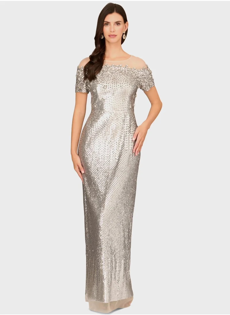 AIDAN MATTOX Embellished Knitted Dress