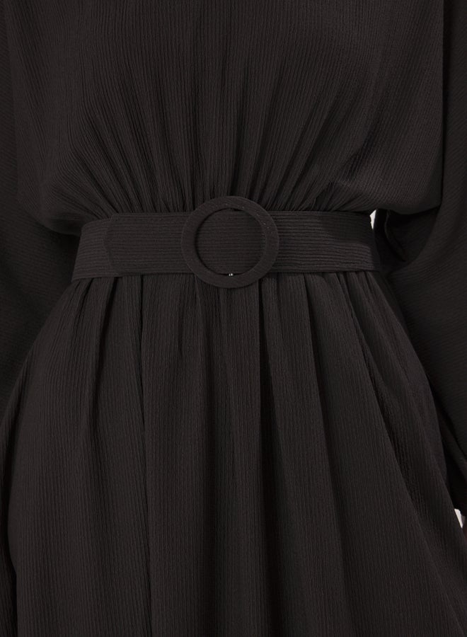 trendyol Black Bat Sleeve Belted Wrap Knitted Dress - Image 4