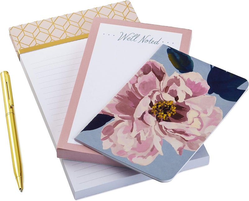Hallmark Notepad Bundle with Pen, Pretty Pinks (3 Notepads in Assorted Sizes with Gold Pen) - Image 3