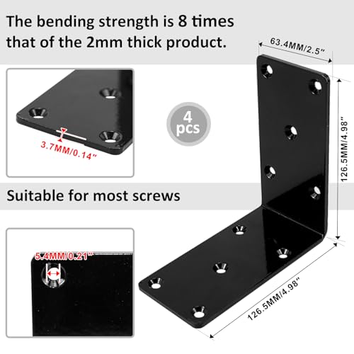 CNQLIS 4 Pcs 5 X 5 Heavy Duty L Brackets for Wood 90 Degree Corner Bracket for WoodFence Pergola Brackets Mounting Thickness 144mm 300 lbs - Image 3
