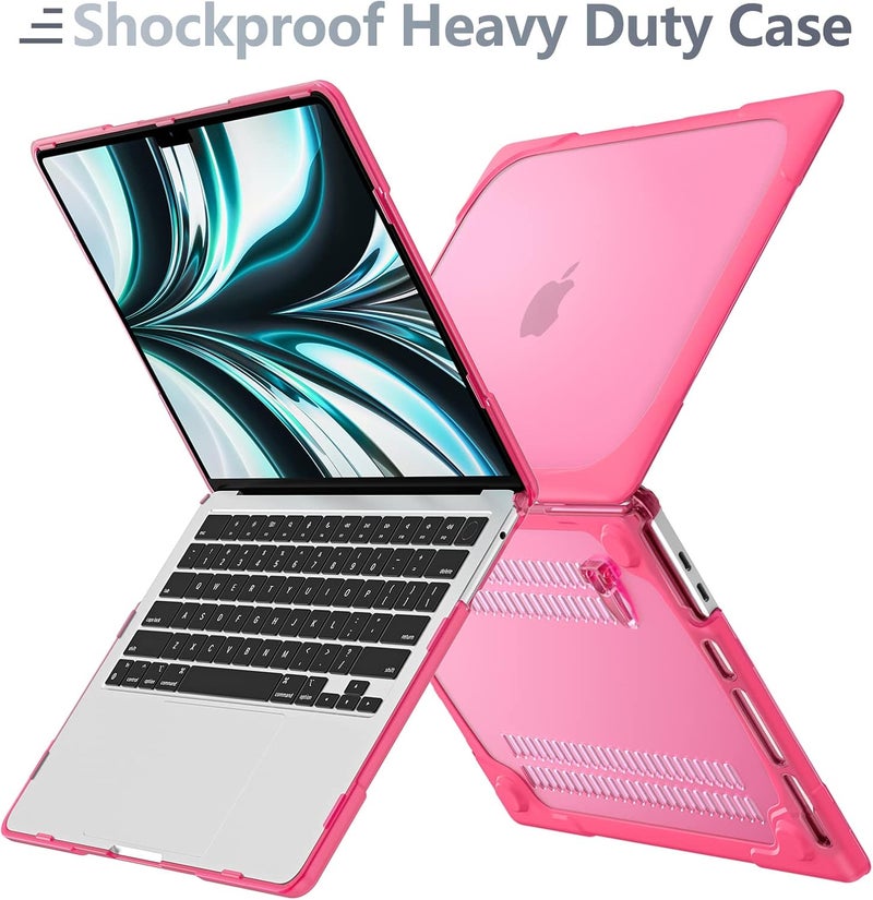 Batianda Heavy Duty Case for MacBook Air 13 inch 2020 A2179 A1932 A2337 M1 Chip with Touch ID, Ergonomic Foldable Kickstand (Holds 22lbs) Matte Translucent Protective Cover Keyboard Skin, Rose - Image 3