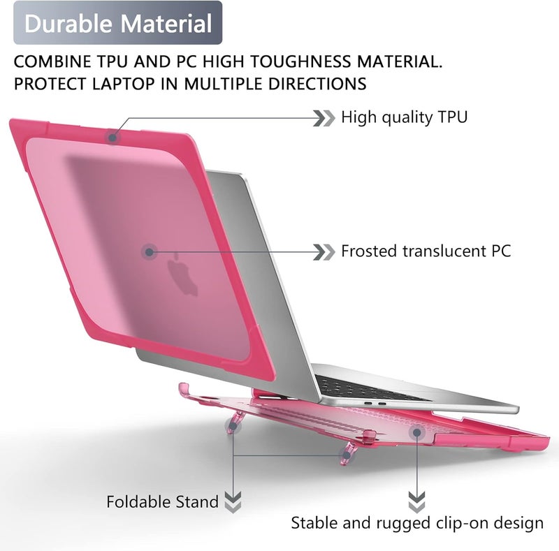 Batianda Heavy Duty Case for MacBook Air 13 inch 2020 A2179 A1932 A2337 M1 Chip with Touch ID, Ergonomic Foldable Kickstand (Holds 22lbs) Matte Translucent Protective Cover Keyboard Skin, Rose - Image 4