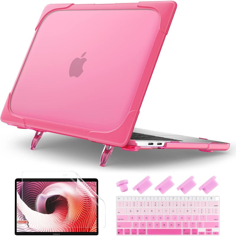 Batianda Heavy Duty Case for MacBook Air 13 inch 2020 A2179 A1932 A2337 M1 Chip with Touch ID, Ergonomic Foldable Kickstand (Holds 22lbs) Matte Translucent Protective Cover Keyboard Skin, Rose - Image 1