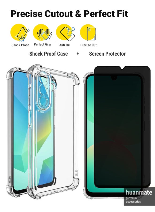 huanmate - 2 in 1 Samsung Galaxy A26 Protection Pack - Ultra Clear Shockproof Case & Anti-Peeping Privacy Glass Screen Protector, All-Round Defense with High Transparency & Easy Installation - Image 1