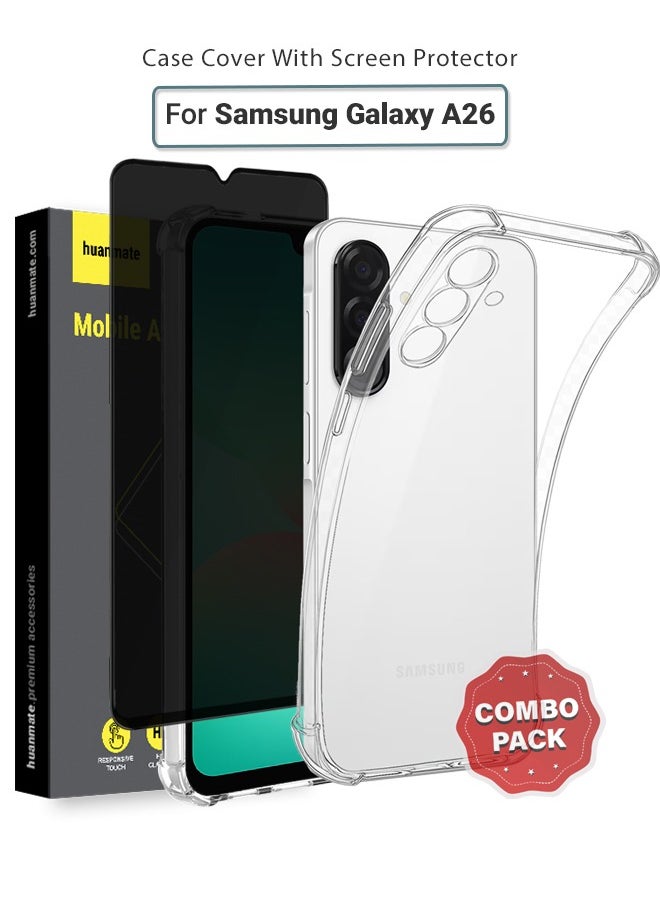 huanmate - 2 in 1 Samsung Galaxy A26 Protection Pack - Ultra Clear Shockproof Case & Anti-Peeping Privacy Glass Screen Protector, All-Round Defense with High Transparency & Easy Installation - Image 1