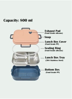 Perfii Lunch Box for Kids and Adults, Food Container with 3 compartments Microwave Safe Bento Box for Work or School  - Image 3