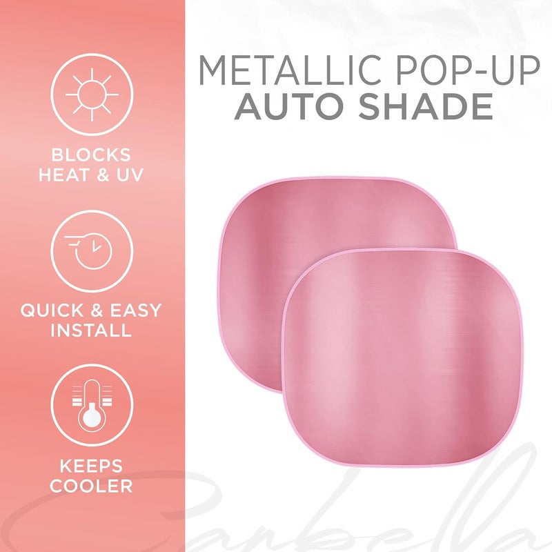Carbella BDK 2PC Metallic Pink Car Window Sun Shade Auto Shade for Windshield Visor, Block UV Reflect Heat to Keep Your Car SUV Truck, 31.75" x 28.75" - Image 3