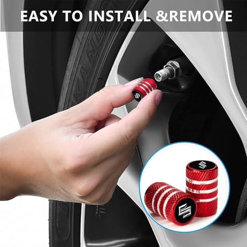 Greenworld Premium Red Metal Car Tyre Valve Caps Featuring Car Logo Emblems - Durable, Stylish, and Universal Wheel Accessories(SUZU-KII) - Image 2