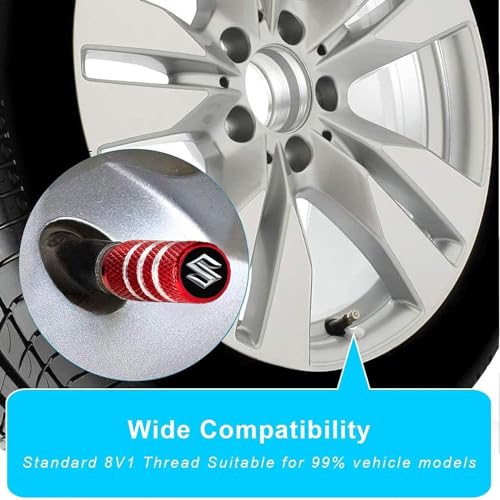 Greenworld Premium Red Metal Car Tyre Valve Caps Featuring Car Logo Emblems - Durable, Stylish, and Universal Wheel Accessories(SUZU-KII) - Image 5
