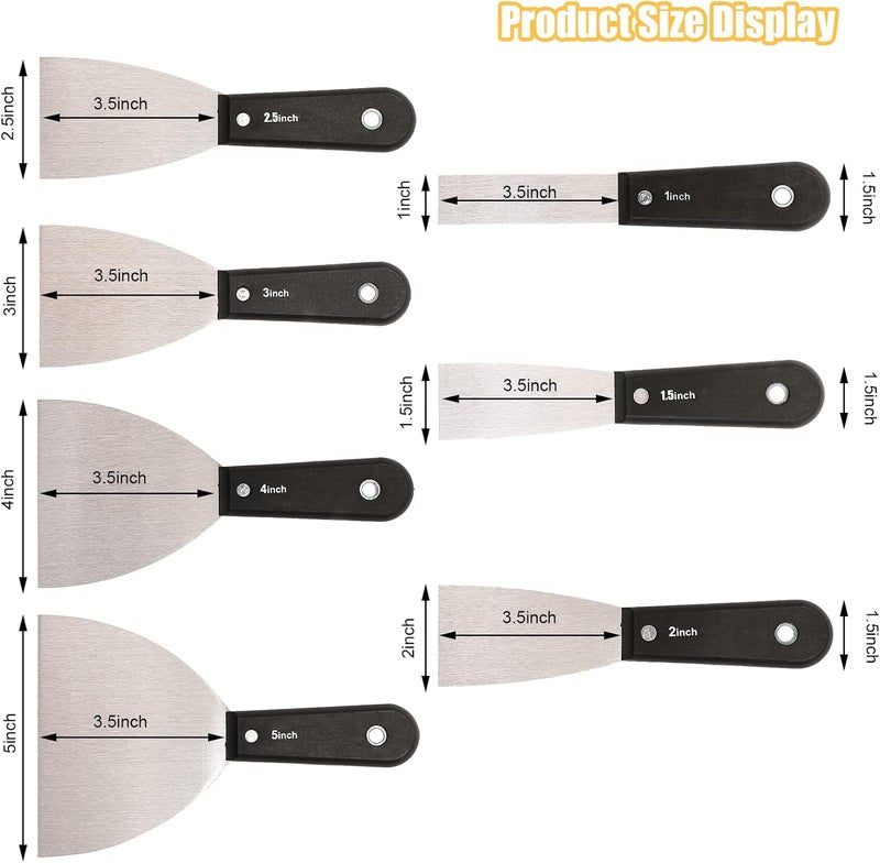 QEES 7 PCS Drywall Tools,Putty Knife Scraper Tool,Stainless Steel Paint Scraper Spackle Knife,Drywall Scraper Spackle Taping Knife for Spreading Mud, Taping,Repairing Wall. - Image 2