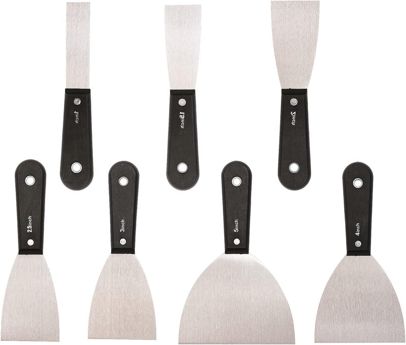 QEES 7 PCS Drywall Tools,Putty Knife Scraper Tool,Stainless Steel Paint Scraper Spackle Knife,Drywall Scraper Spackle Taping Knife for Spreading Mud, Taping,Repairing Wall. - Image 1