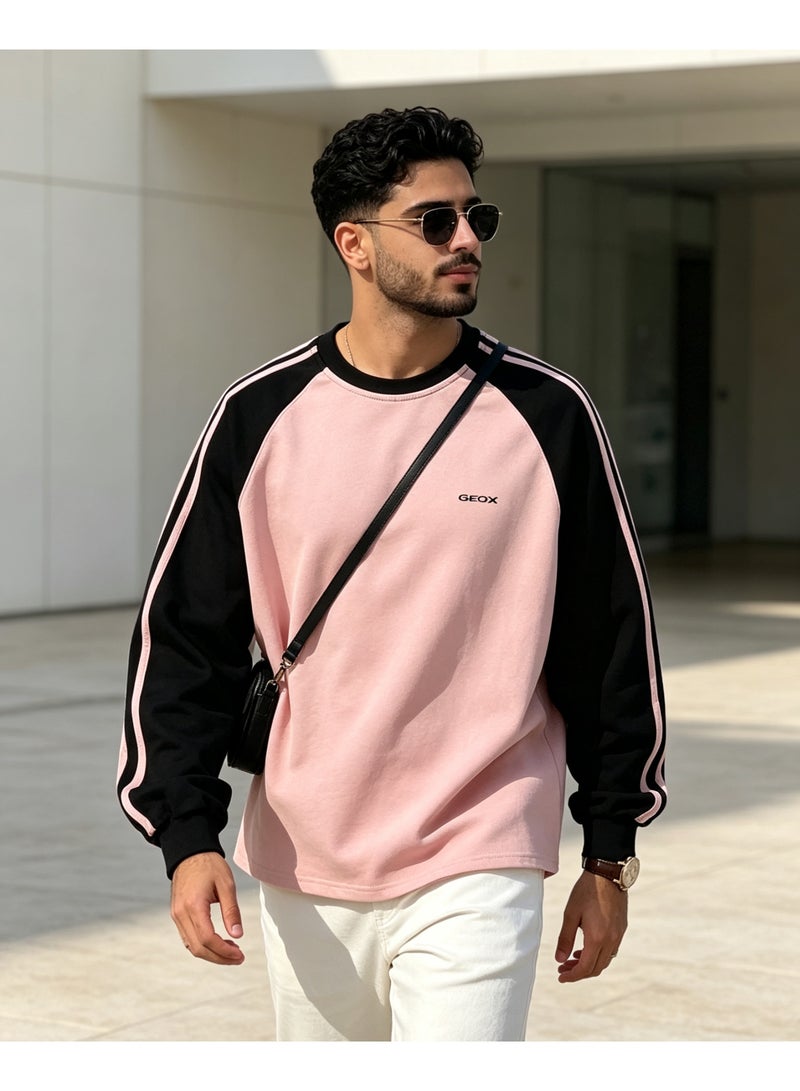 GEOX Unisex Casual Raglan Long Sleeve Crew Neck Top, Relaxed Fit Daily Wear Sweatshirt Pink - Image 5