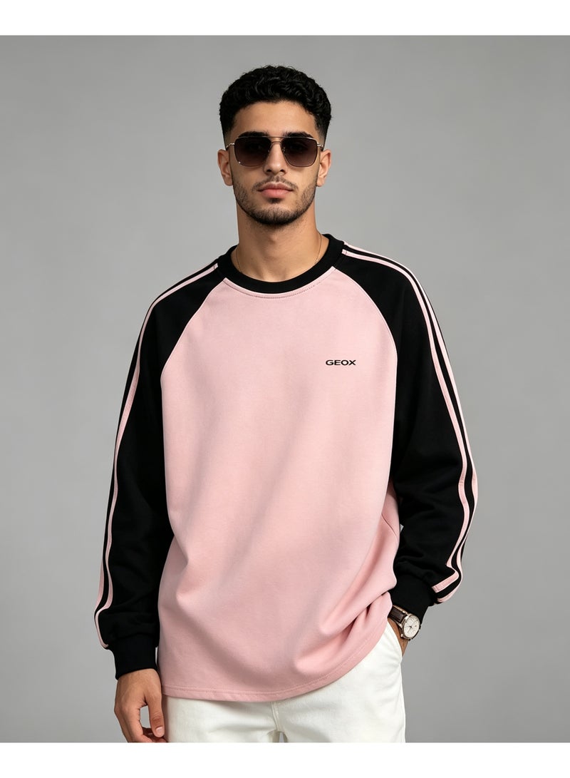 GEOX Unisex Casual Raglan Long Sleeve Crew Neck Top, Relaxed Fit Daily Wear Sweatshirt Pink - Image 1