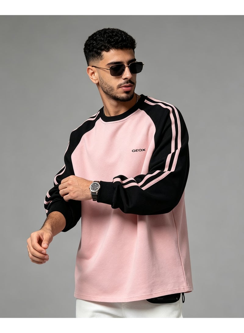 GEOX Unisex Casual Raglan Long Sleeve Crew Neck Top, Relaxed Fit Daily Wear Sweatshirt Pink - Image 3