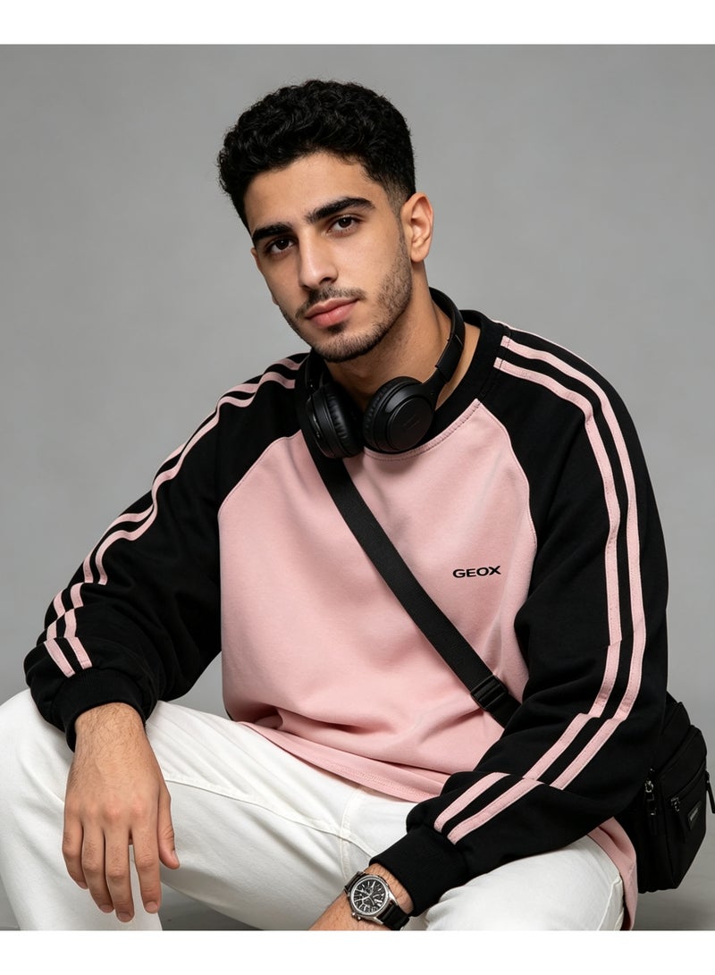 GEOX Unisex Casual Raglan Long Sleeve Crew Neck Top, Relaxed Fit Daily Wear Sweatshirt Pink - Image 4