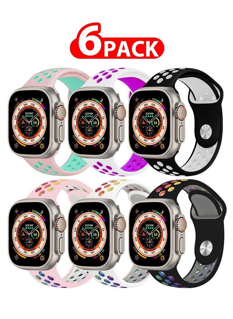 CATANES - 6 Pack For Apple Watch 49mm 45mm 44mm 42mm Silicone Sport Band Nike Strap Compatible With iWatch Series Ultra/8/7/SE/6/5/4/3/2/1 - Image 1