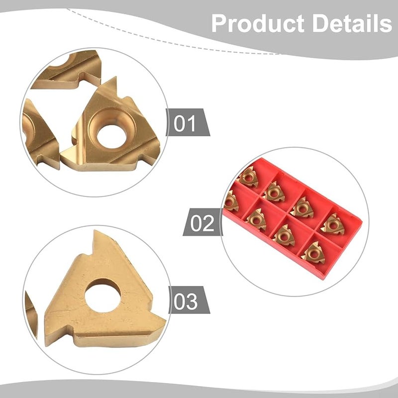 RT16 01W G60P YBG201 Gold Coated Carbide Indexable Threading Inserts 10 Pcs Set For Steel Turning - Image 4