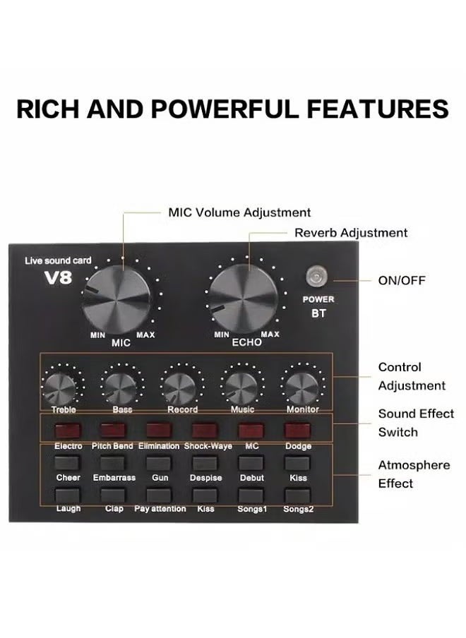 TIGER V8 Live Sound Card – Adjustable Volume, Voice Changer, Audio Effects & Music Controller for Streaming, Podcasting, Karaoke & Live Shows  - Image 3