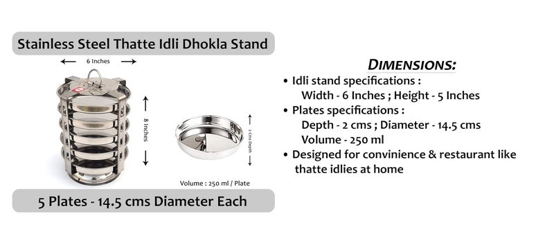 BLeaf Stainless Steel-5 Plate Thatte Idli Stand Dhokla Maker (5 Plate, 5 Idli) - Image 5