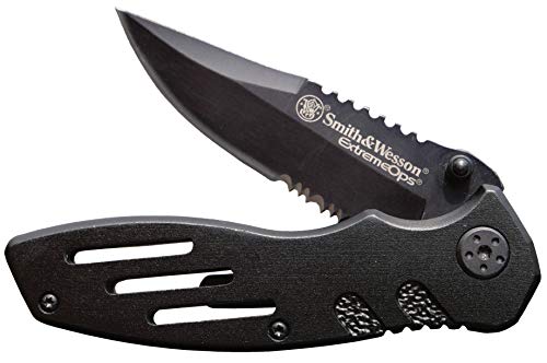 Smith & Wesson Accessories Extreme Ops SWA24S 7.1in S.S. Folding Knife with 3.1in Serrated Clip Point Blade and Aluminum Handle for Outdoor, Tactical, Survival and EDC - Image 1
