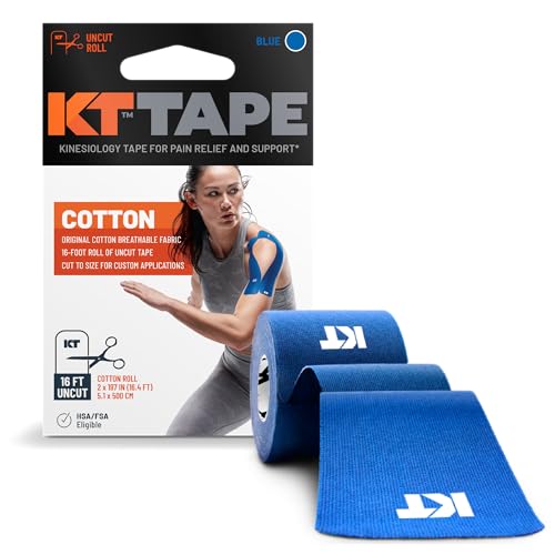 KT Tape, قطن أصلي, شريط كينيسيولوجي رياضي مرن, لفة غير مقطوعة بطول 16 قدم, أزرق - Image 1