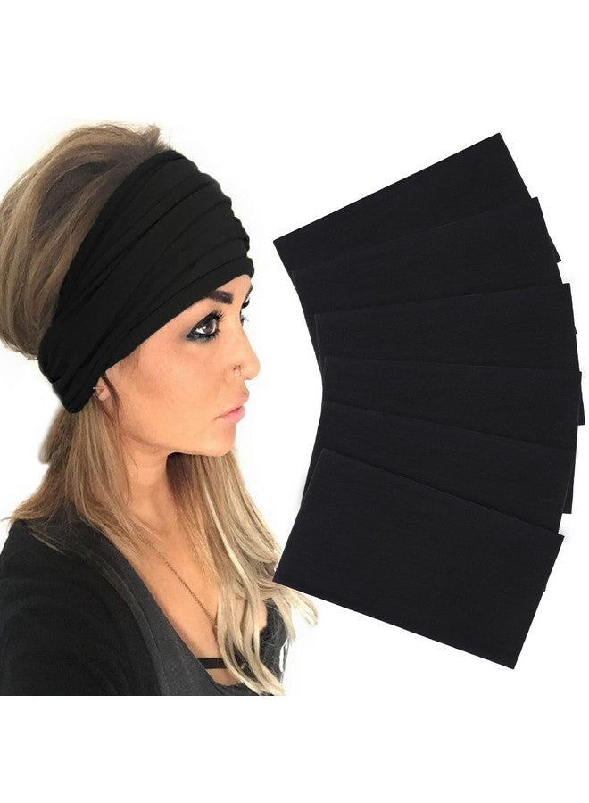 Xtrend عصابة رأس واسعة بوهو للنساء، عصابة رأس عصرية قابلة للتمدد، عصابة رأس عمامة كبيرة جدًا لممارسة اليوجا أو السفر أو الجري، عصابة شعر سوداء إكسسوارات للبنات (أسود) - Image 1