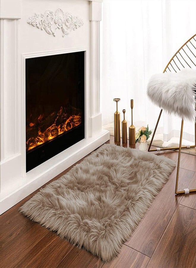 Latepis 2x3 Brown Beige Small Faux Fur Rug Fluffy Furry Rugs Throw Rug Washable Shag Plush Soft Rugs for Living Room Bedroom and Dorm - Image 1