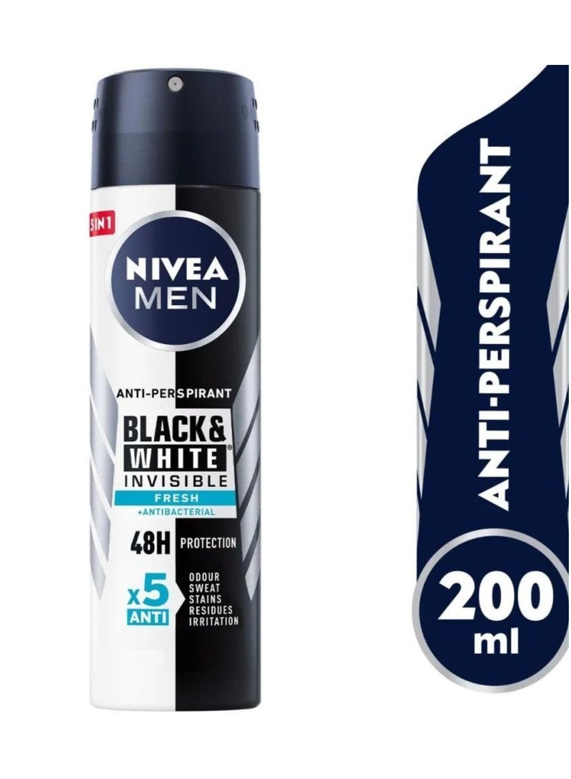 NIVEA MEN Black and White Invisible Fresh Antiperspirant for Men Spray, 200 ml - Image 1