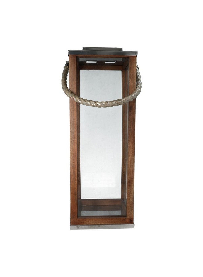 serene Elegant Modern Design Stainless Steel Wood and Glass Lantern with Rope Brown and Clear 81.1 x 33.1 x 33 cm 14100 L - Image 1