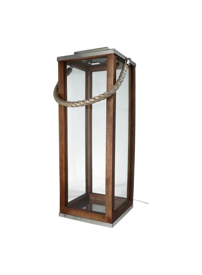 serene Elegant Modern Design Stainless Steel Wood and Glass Lantern with Rope Brown and Clear 81.1 x 33.1 x 33 cm 14100 L