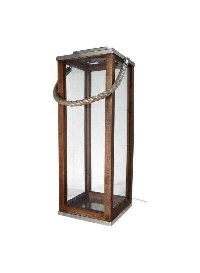 serene Elegant Modern Design Stainless Steel Wood and Glass Lantern with Rope Brown and Clear 81.1 x 33.1 x 33 cm 14100 L - Image 2