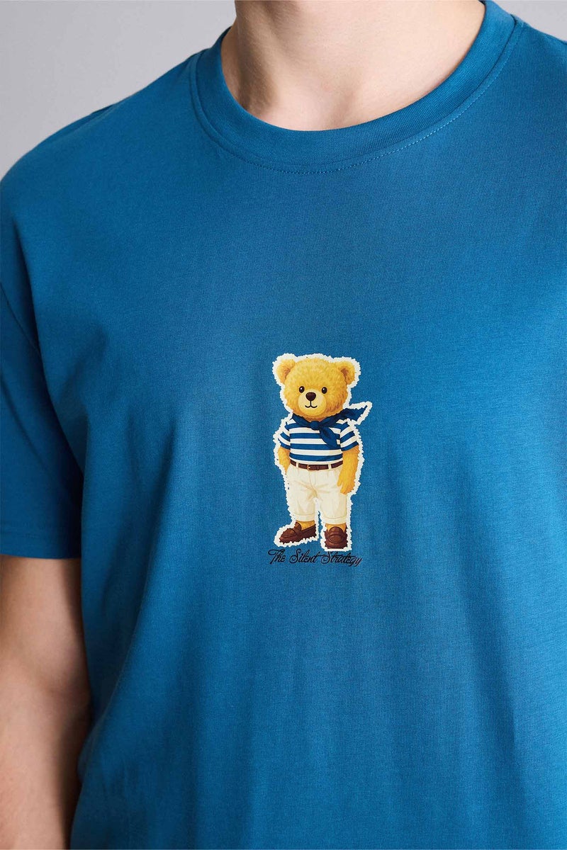 DeFacto Blue Man 100% Cotton Printed T-Shirt Casual - Image 4
