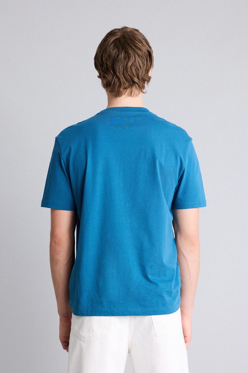 DeFacto Blue Man 100% Cotton Printed T-Shirt Casual - Image 5