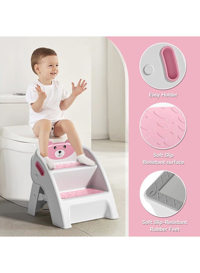 TPN Toddler Step Stool for Bathroom Sink and Potty Training Durable Anti-Slip,Anti-Tip A-Frame,10-Second Assembly, 2-Step Potty Stool with Wide Steps (Pink) - Image 3