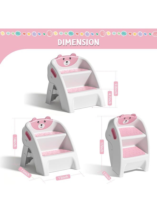 TPN Toddler Step Stool for Bathroom Sink and Potty Training Durable Anti-Slip,Anti-Tip A-Frame,10-Second Assembly, 2-Step Potty Stool with Wide Steps (Pink) - Image 5