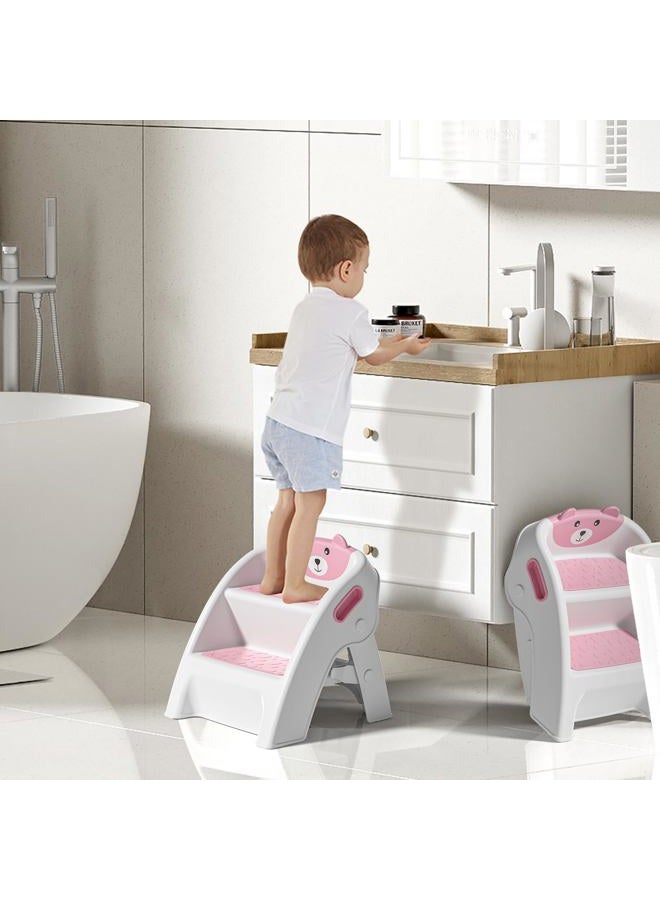 TPN Toddler Step Stool for Bathroom Sink and Potty Training Durable Anti-Slip,Anti-Tip A-Frame,10-Second Assembly, 2-Step Potty Stool with Wide Steps (Pink) - Image 4