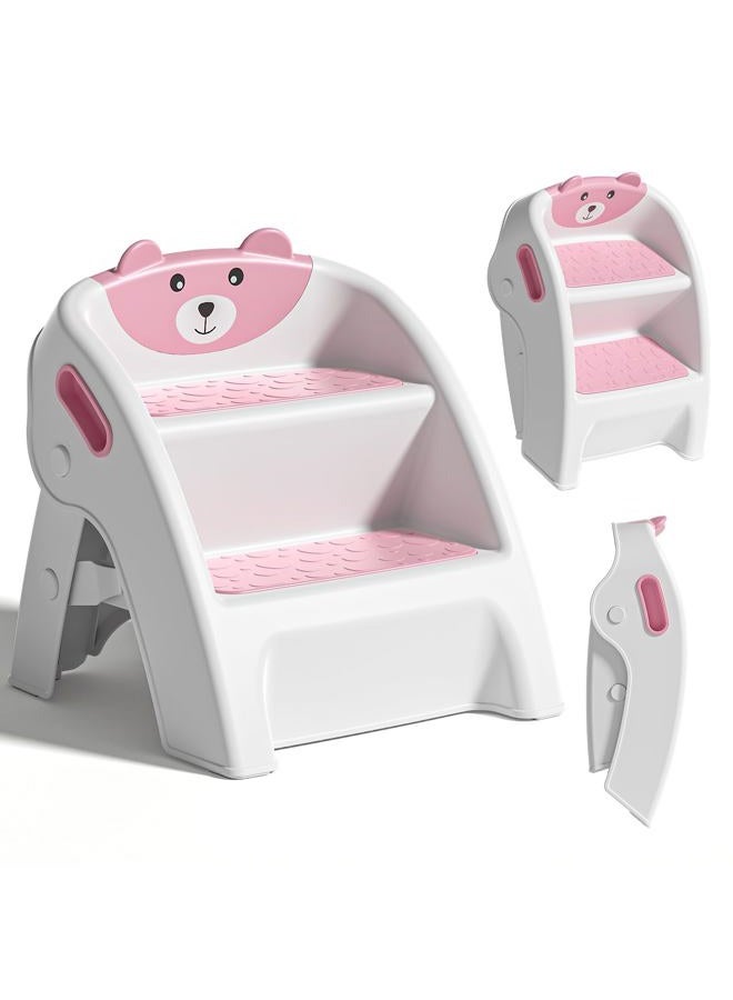 TPN Toddler Step Stool for Bathroom Sink and Potty Training Durable Anti-Slip,Anti-Tip A-Frame,10-Second Assembly, 2-Step Potty Stool with Wide Steps (Pink) - Image 1