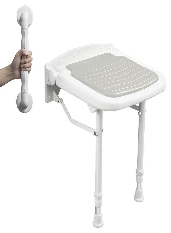 Caredear Wall Mounted Folding Shower Bench with Bathroom Grab Bar - Image 1