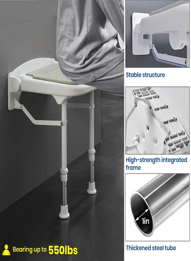 Caredear Wall Mounted Folding Shower Bench with Bathroom Grab Bar - Image 4