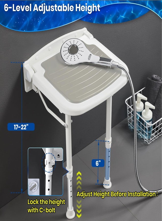 Caredear Wall Mounted Folding Shower Bench with Bathroom Grab Bar - Image 5