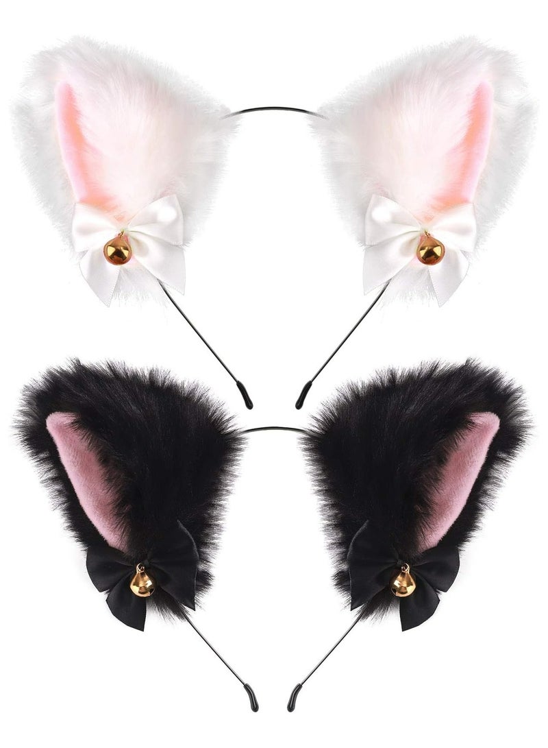 Loquat Pack of 2 Plush Cat  Fox Ears Headbands | Cute Anime Cosplay Hair Accessories for Kids  Women - Image 1