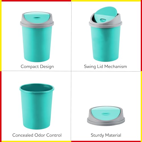 RATAN PLASTICWARE Euro Clean Table Top Small Mini Dustbin with Lid for Study Table, Desk, Kitchen Sink, Car, Kids Room Compact and Stylish Waste Storage Garbage Bin 2 Litre HD Green - Image 4