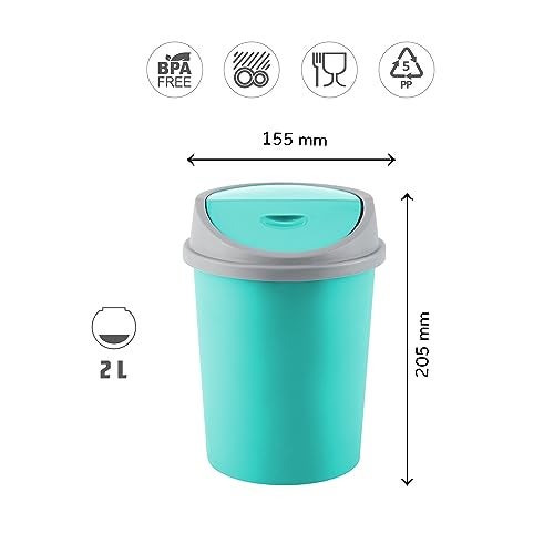 RATAN PLASTICWARE Euro Clean Table Top Small Mini Dustbin with Lid for Study Table, Desk, Kitchen Sink, Car, Kids Room Compact and Stylish Waste Storage Garbage Bin 2 Litre HD Green - Image 2