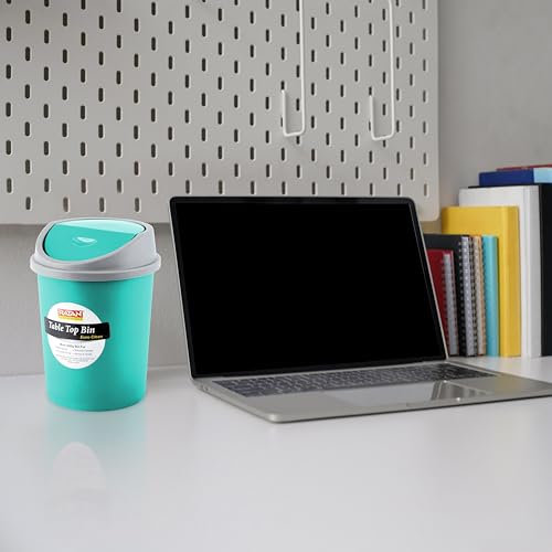 RATAN PLASTICWARE Euro Clean Table Top Small Mini Dustbin with Lid for Study Table, Desk, Kitchen Sink, Car, Kids Room Compact and Stylish Waste Storage Garbage Bin 2 Litre HD Green - Image 3