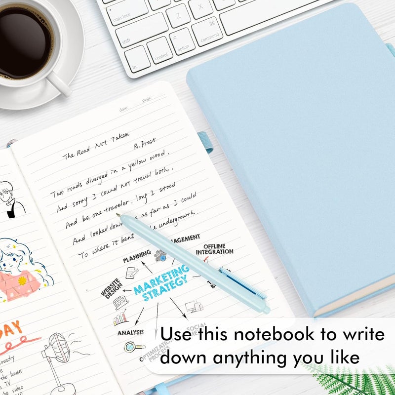 Feela 3 Pack Notebooks Journals Bulk, Hardcover Notebook Classic Ruled Lined Journals with Pen Holder for Women Girls School Business Supplies, with 3 Black Pens, 120 GSM, 5.1”x8.3”, A5, Light Blue - Image 4